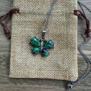 Ruby Zoisite Butterfly Necklace Ruby in Zoisite Pendant Crystal Quartz Necklace